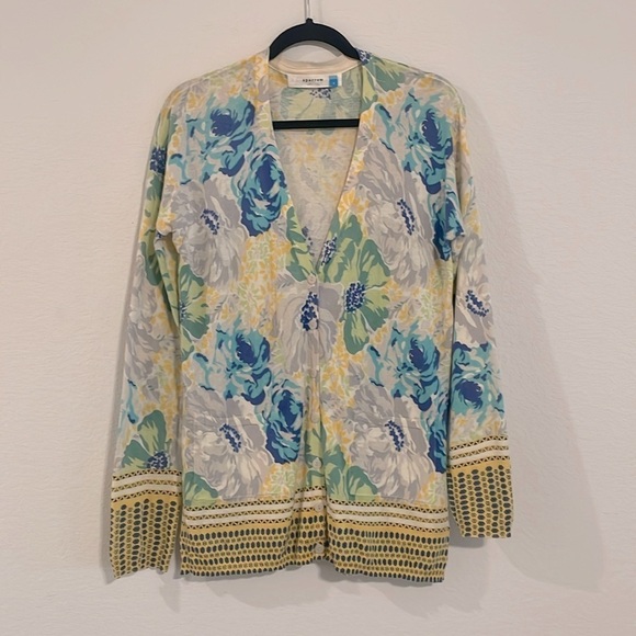 Sparrow Anthropologie Women’s Cardigan Small Colorful Floral 100% Cotton Coastal - Picture 1 of 12